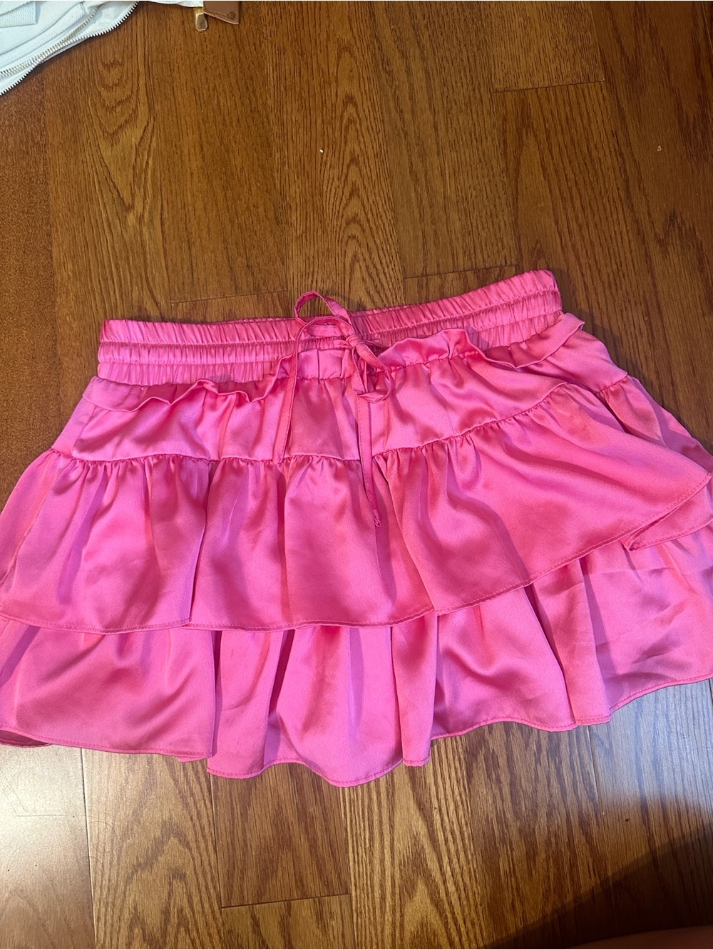 Tiered Pink Ruffle Mini Skirt with Drawstring Waist